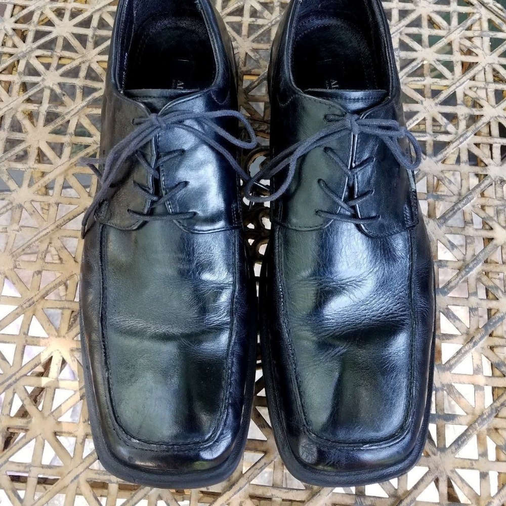 Alfani Black Leather Square Toe Shoes Sz 11 Italy